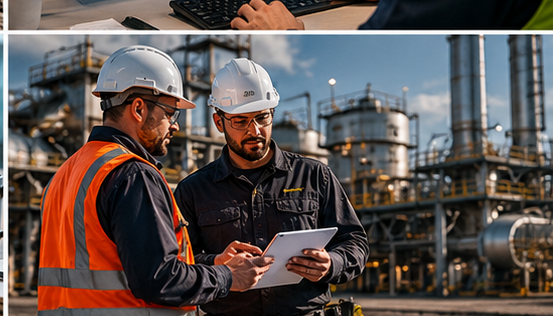 Techniciens en tenue de sécurité sur chantier
